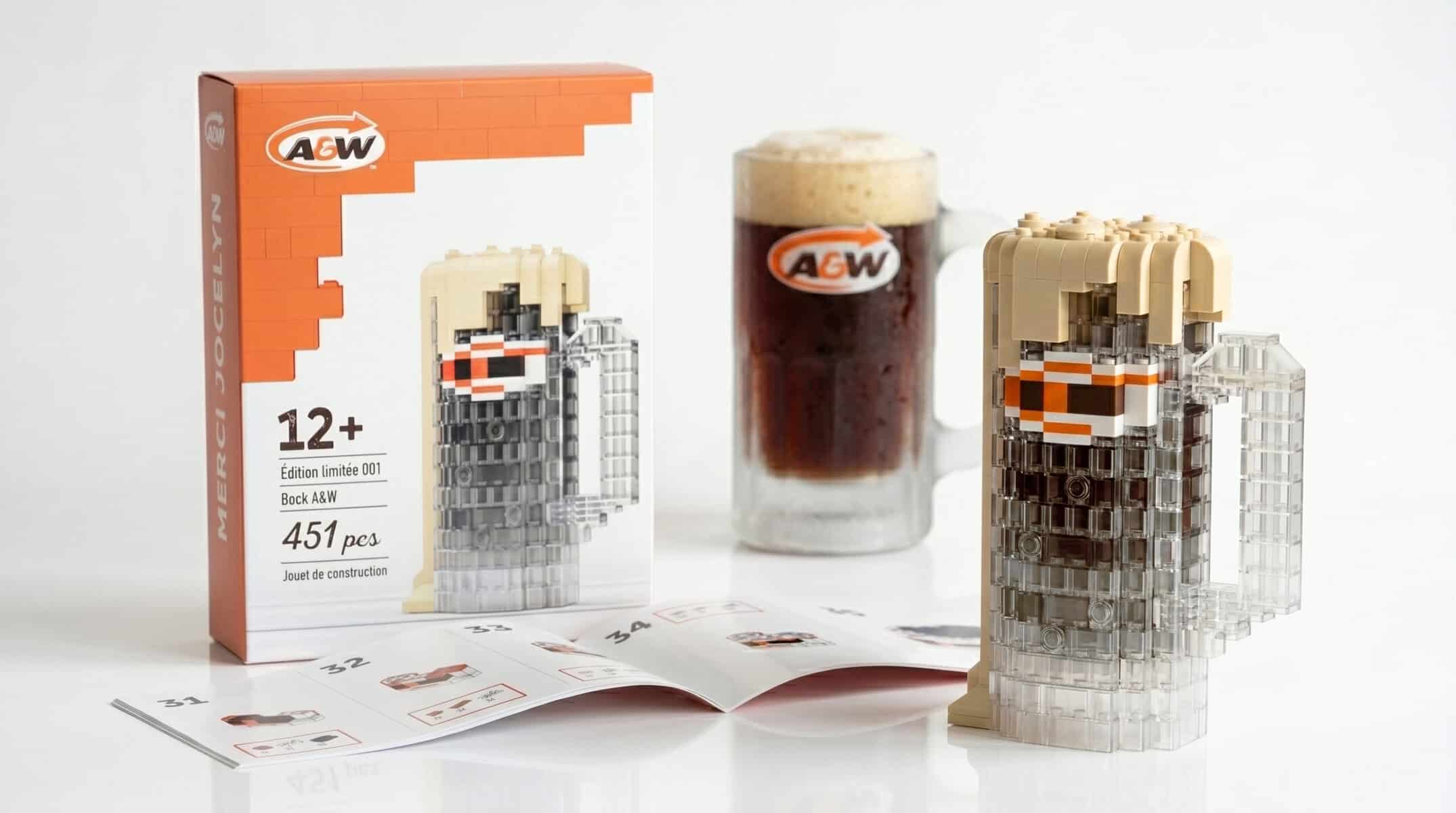 A&G beer mug LEGO set with a detailed glass and packaging, perfect for beer lovers and LEGO enthusia.